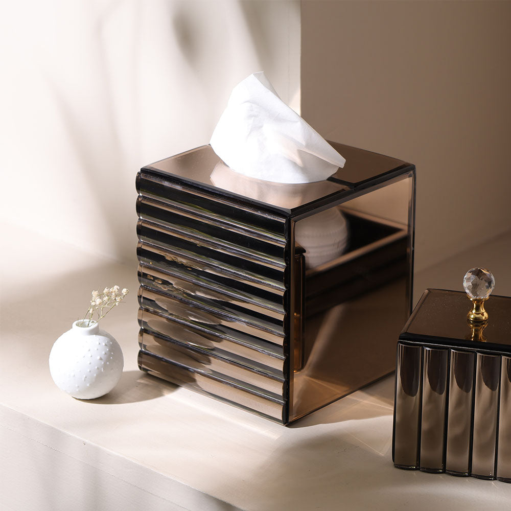 Rena Glass Square Tissue Box Cover - Metallic Bronze