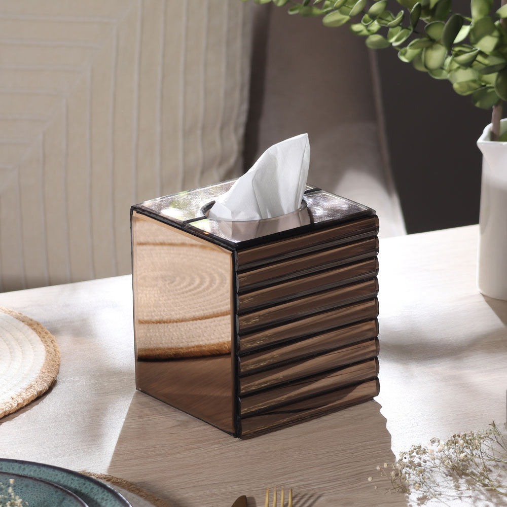 Rena Glass Square Tissue Box Cover - Metallic Bronze