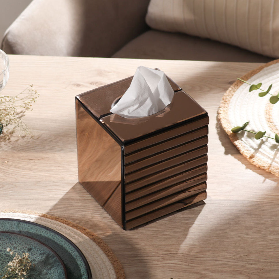 Rena Glass Square Tissue Box Cover - Metallic Bronze