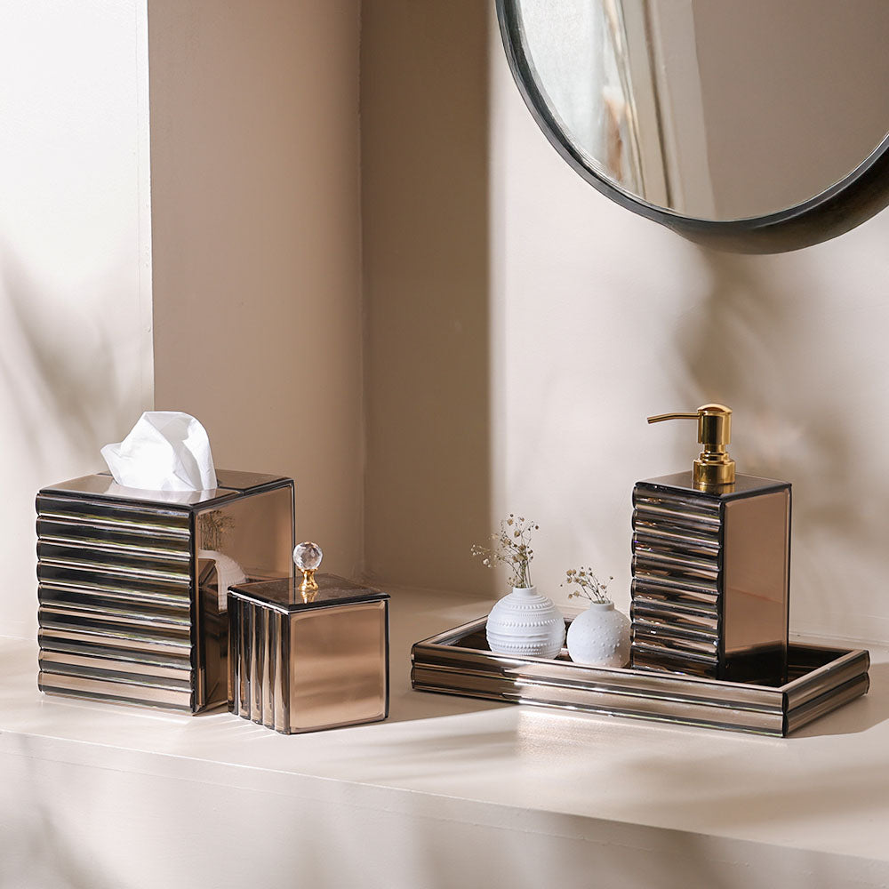 Rena Glass Square Tissue Box Cover - Metallic Bronze