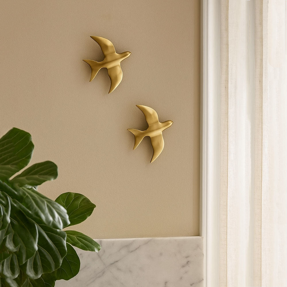 Resin Bird Wall Sculptures, Set of 2 - Matt Gold