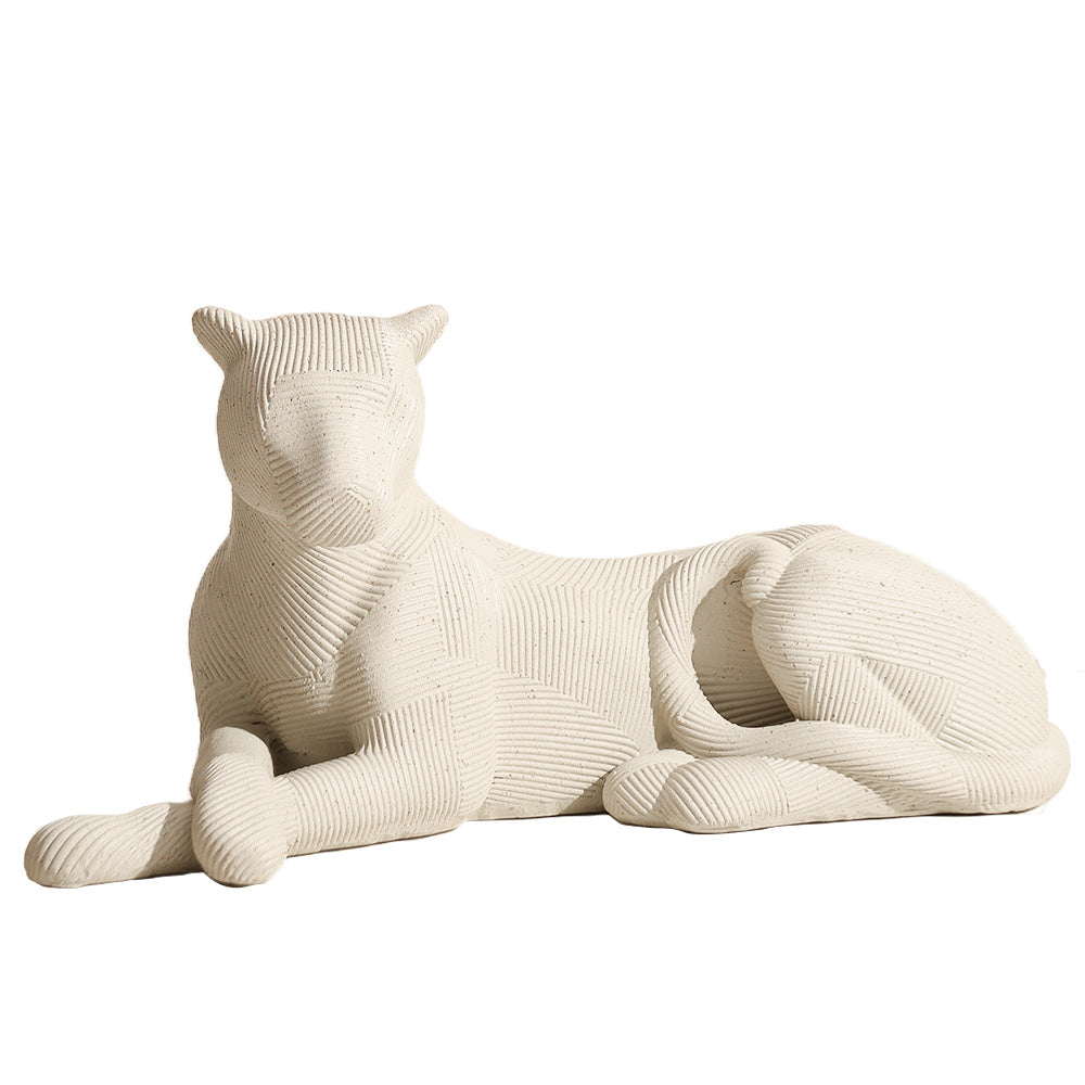 Ribbed Resting Cheetah Sculpture Large - Speckled Grey