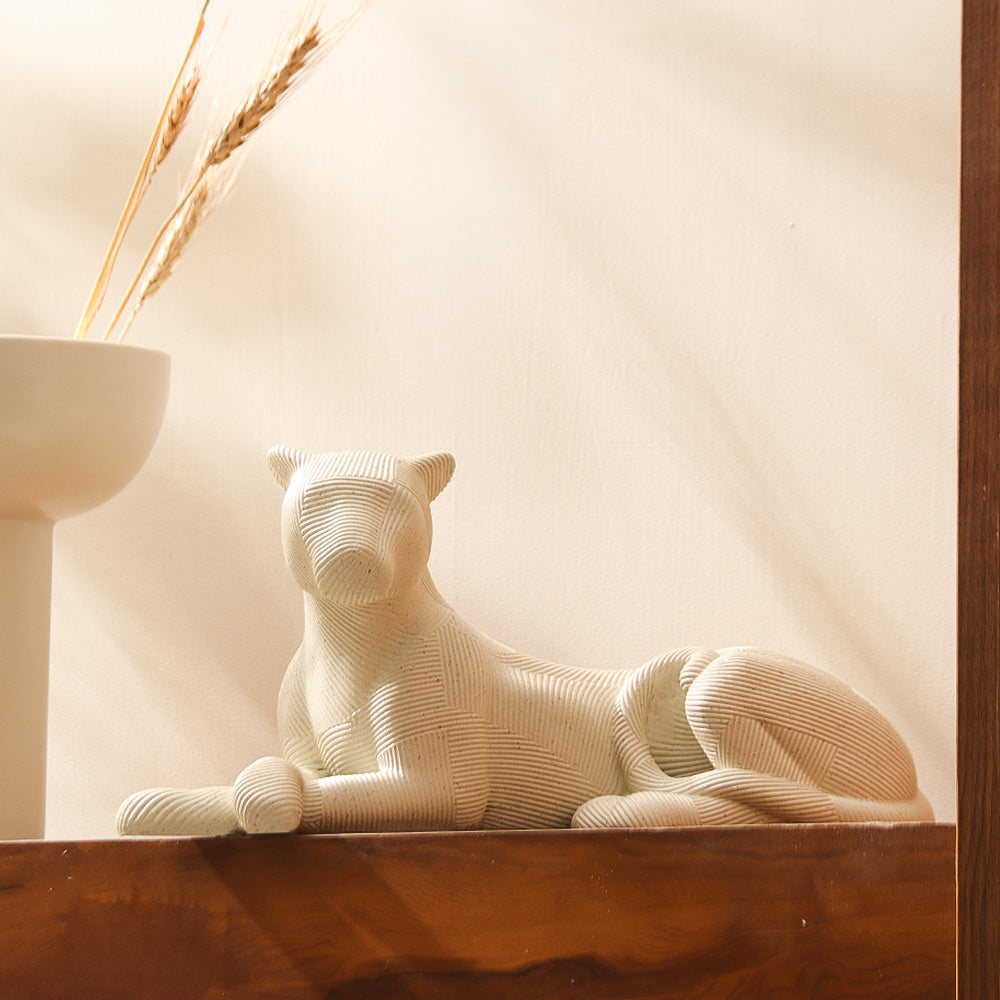Ribbed Resting Cheetah Sculpture Large - Speckled Grey