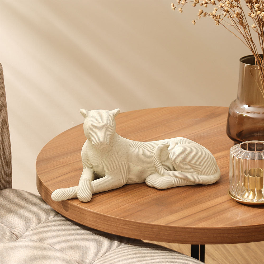 Ribbed Resting Cheetah Sculpture Large - Speckled Grey