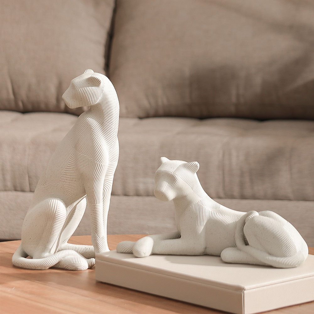 Ribbed Alert Cheetah Sculpture Large - Speckled Grey