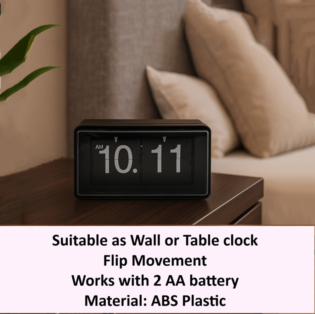 Retro Boxed Flip Table Clock - Black