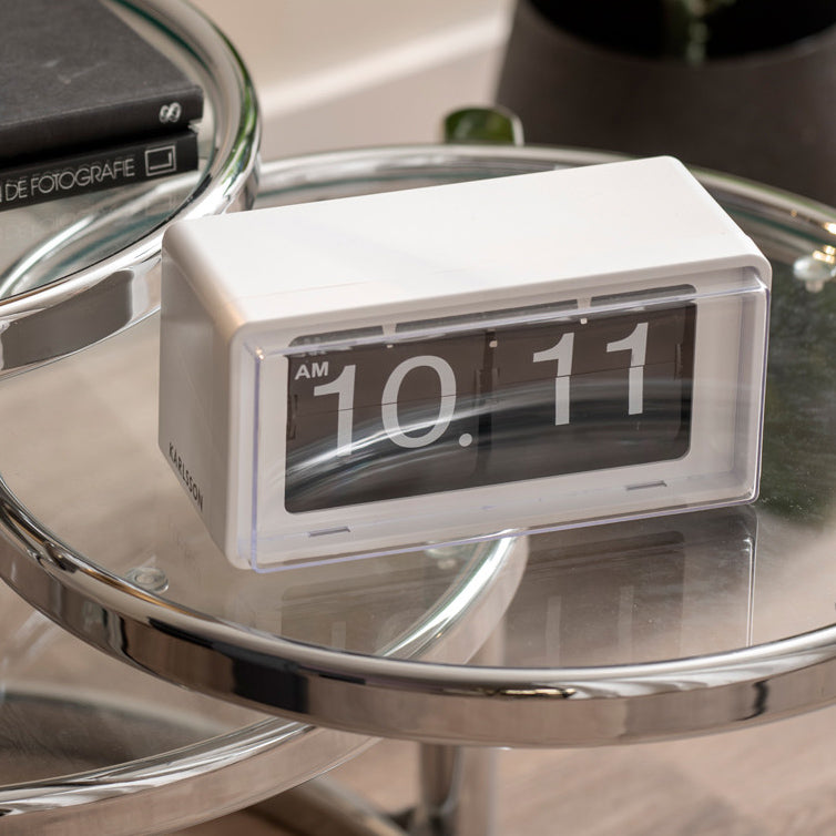 Retro Boxed Flip Table Clock - White