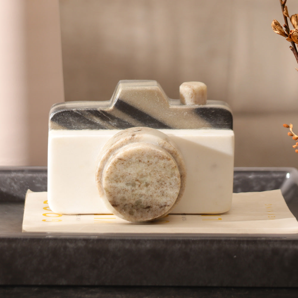 Retro Camera Marble Sculpture - Monochrome