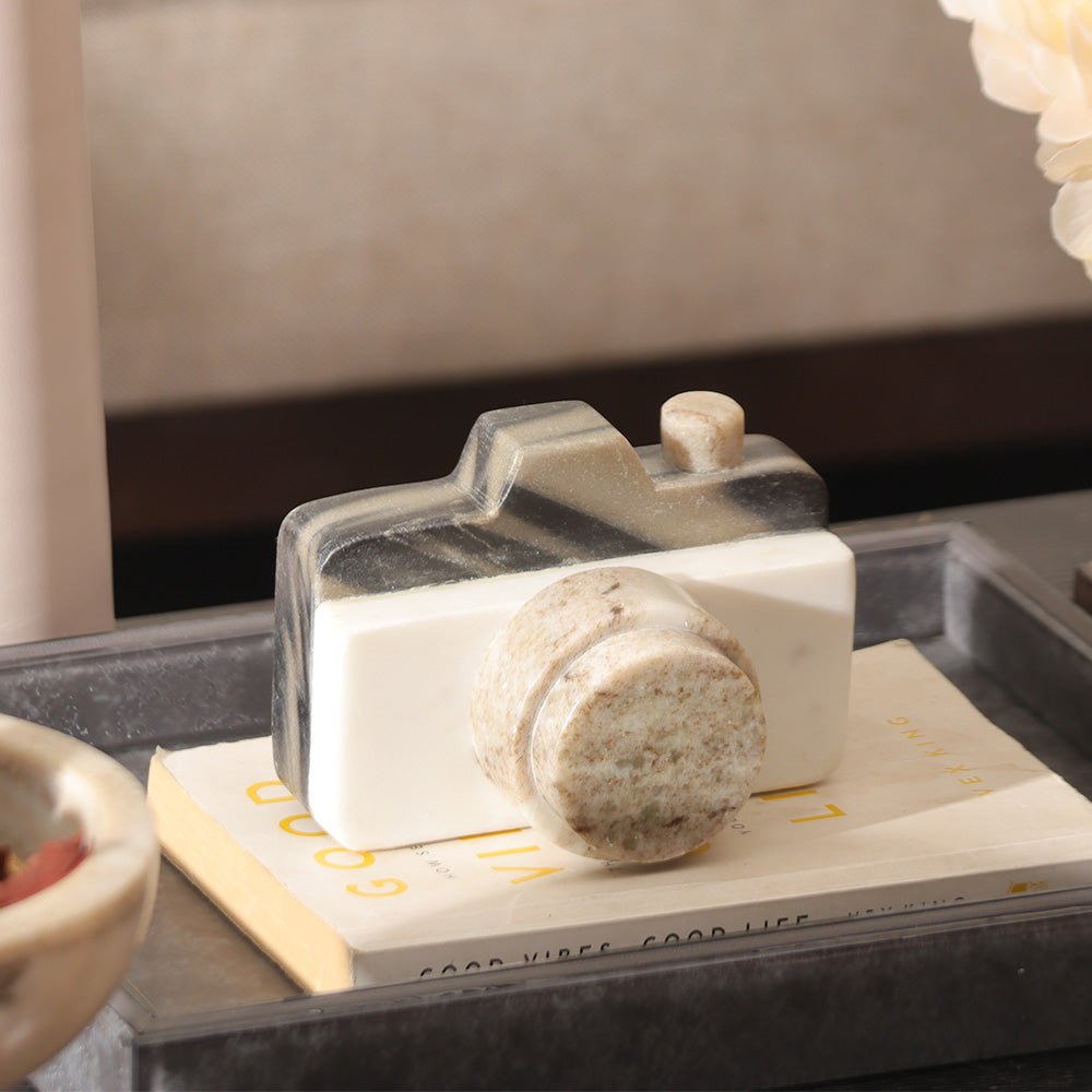 Retro Camera Marble Sculpture - Monochrome