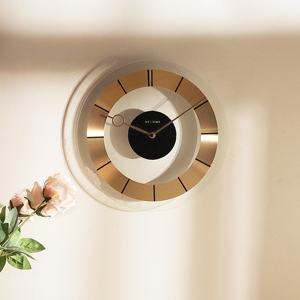 Retro Glass Wall Clock 31cm - Gold