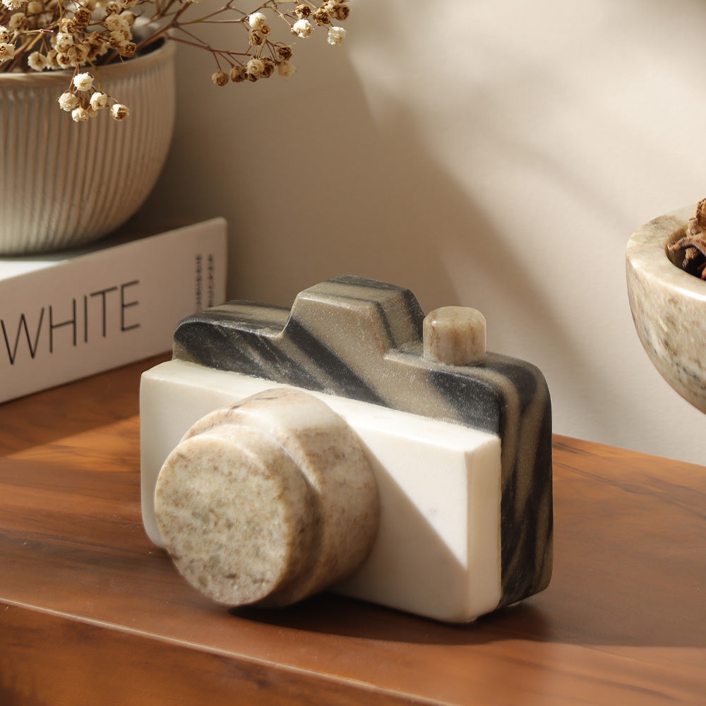 Retro Camera Marble Sculpture - Monochrome