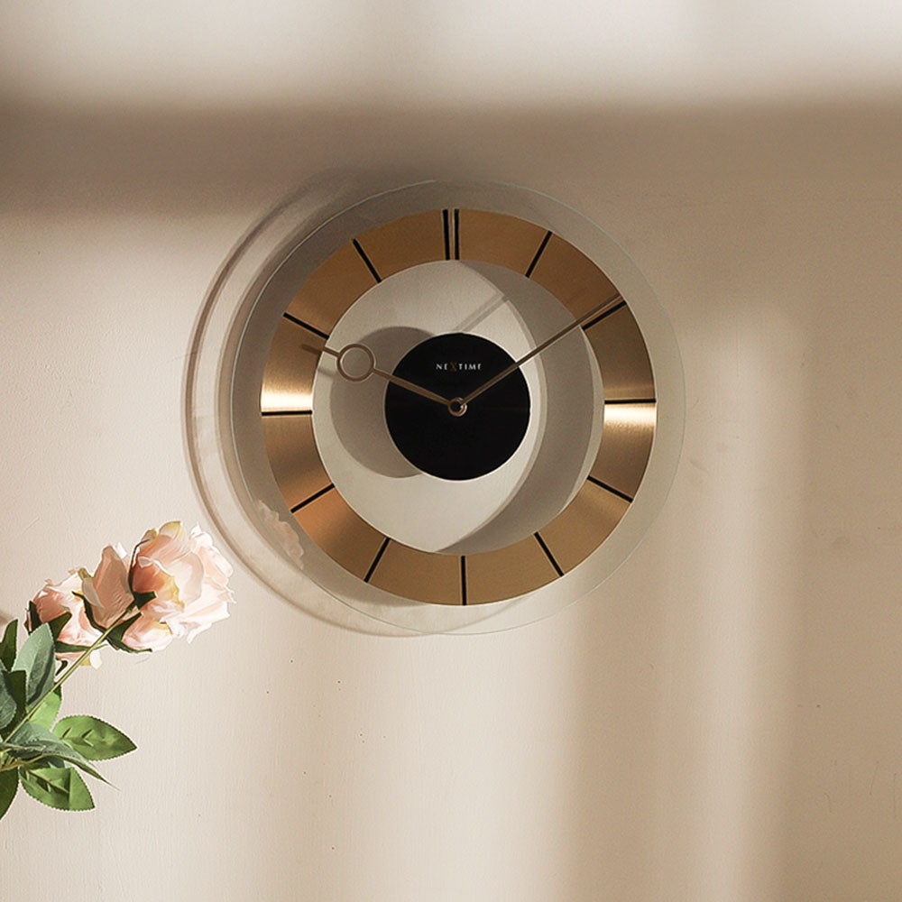Retro Glass Wall Clock 31cm - Gold