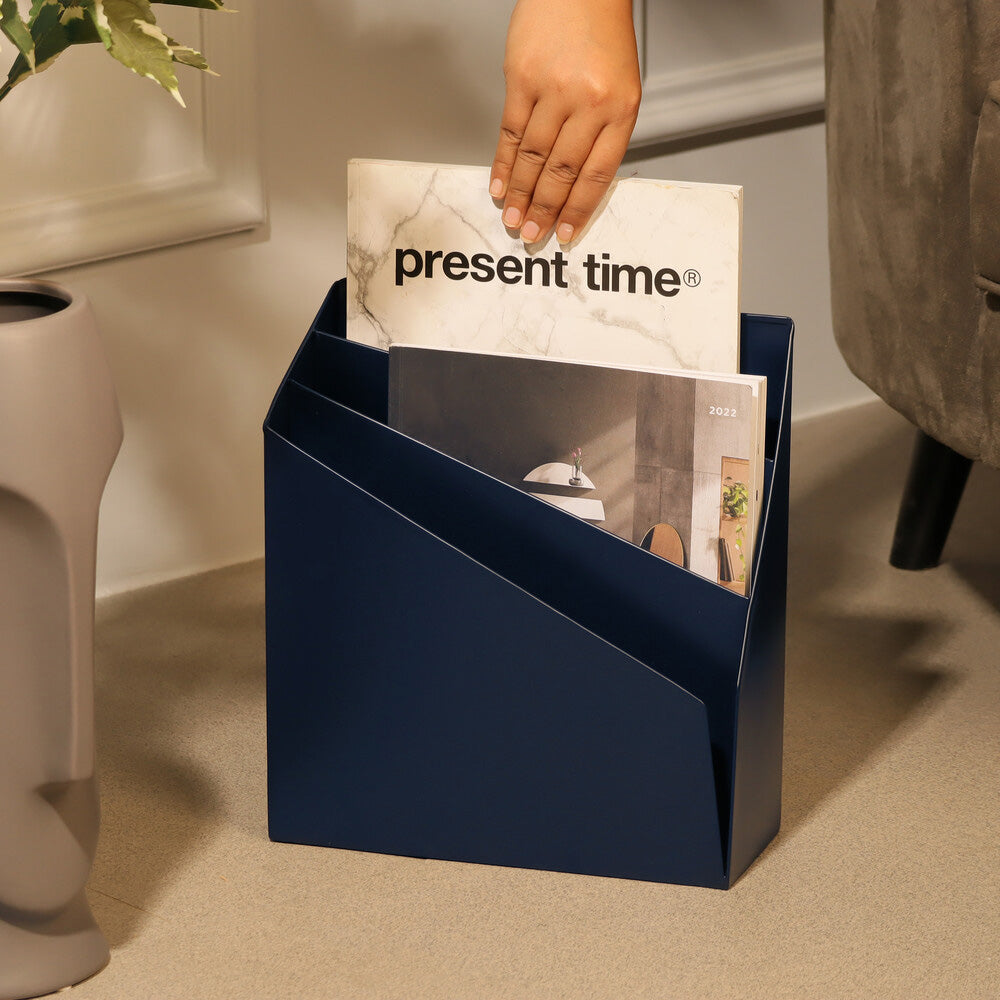 Retro Metal Magazine Holder - Ink Blue