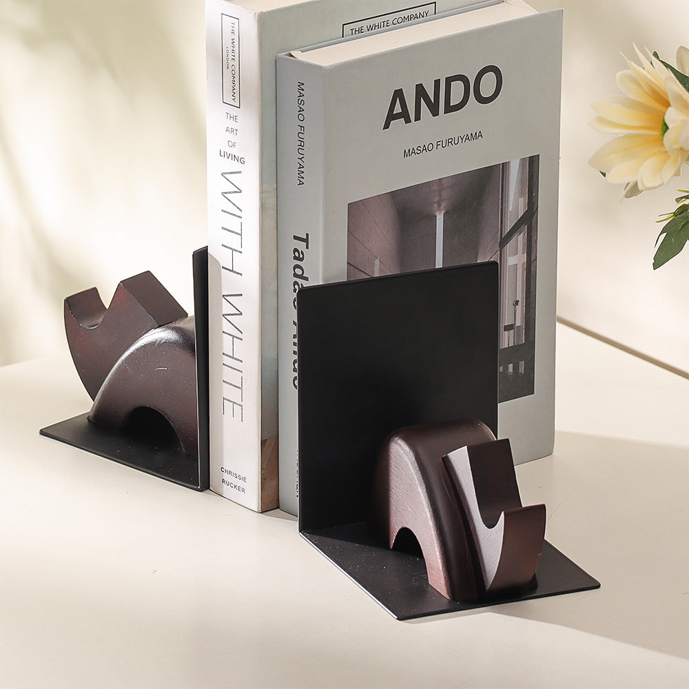 Rhino Metal and Wood Bookends, Set of 2 - Brown Black