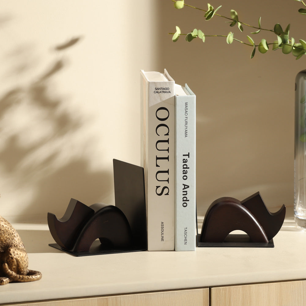 Rhino Metal and Wood Bookends, Set of 2 - Brown Black