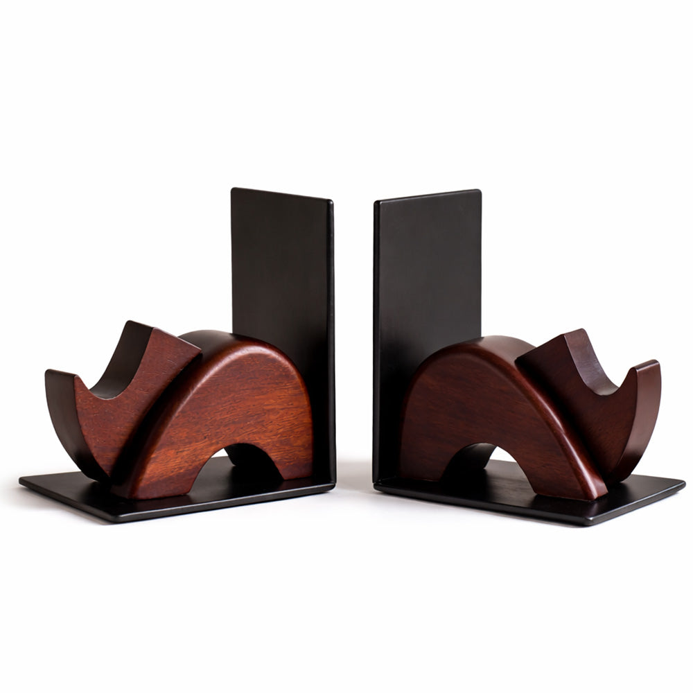 Rhino Metal and Wood Bookends, Set of 2 - Brown Black