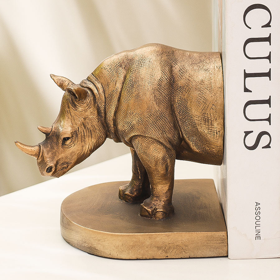 Rhino Bookends, Set of 2 - Bronze