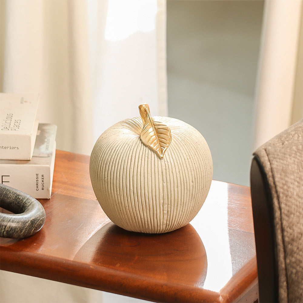 Ribbed Apple Sculpture - Grey & Rose Gold