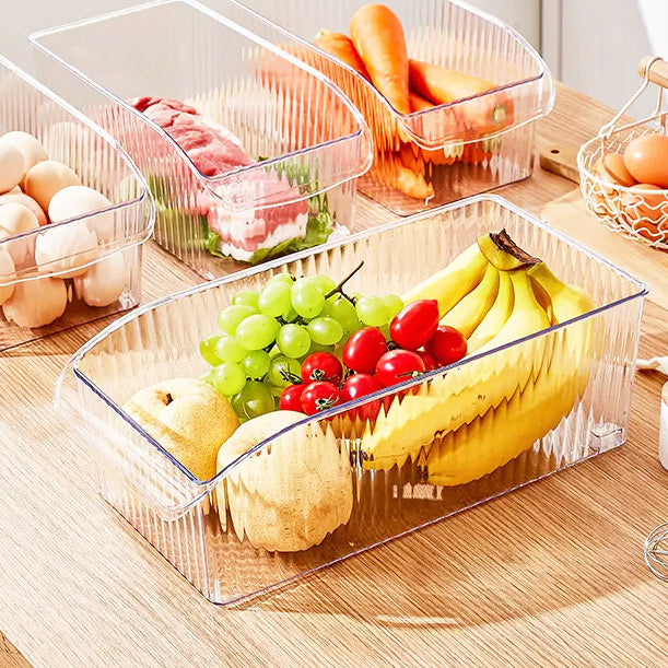 Ribbed Deep Fridge Storage Bin - Clear