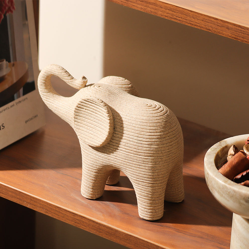Ribbed Elephant Sculpture Medium - Taupe