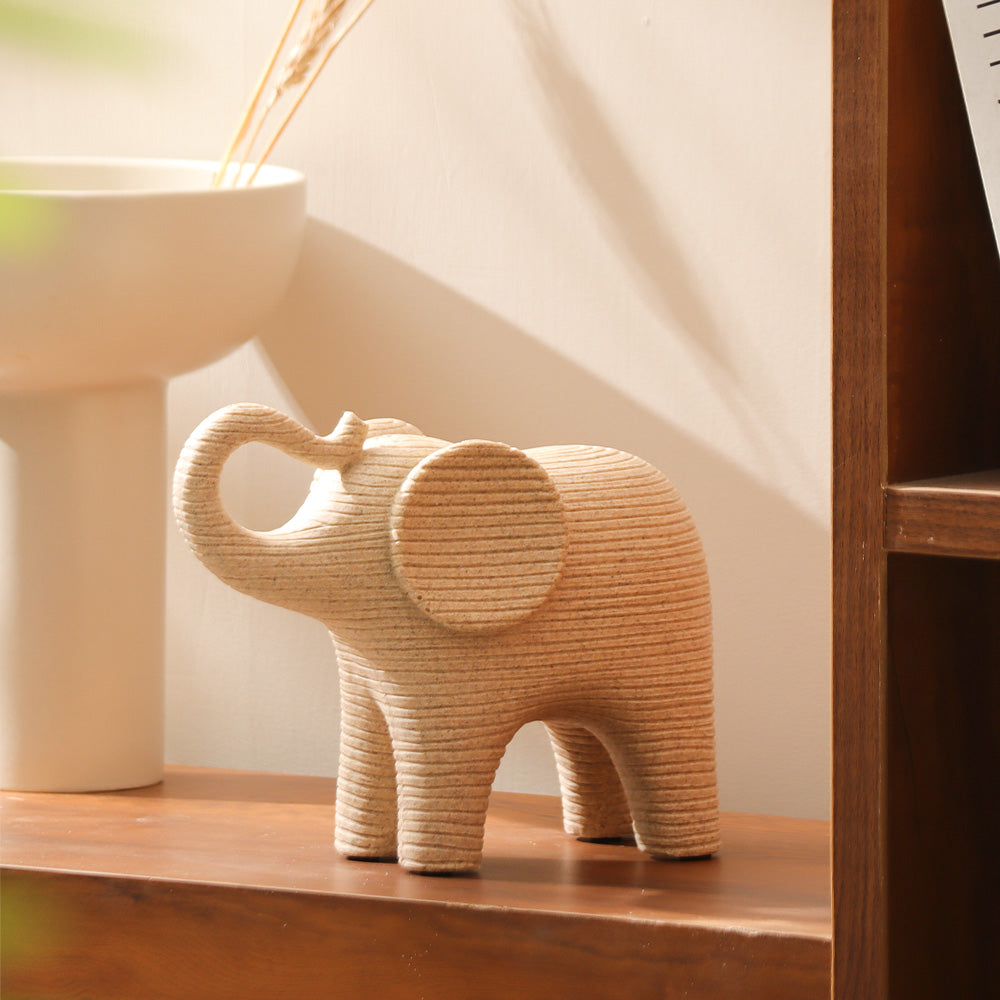Ribbed Elephant Sculpture Medium - Taupe