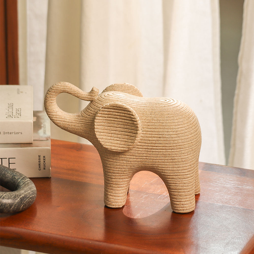 Ribbed Elephant Sculpture Medium - Taupe