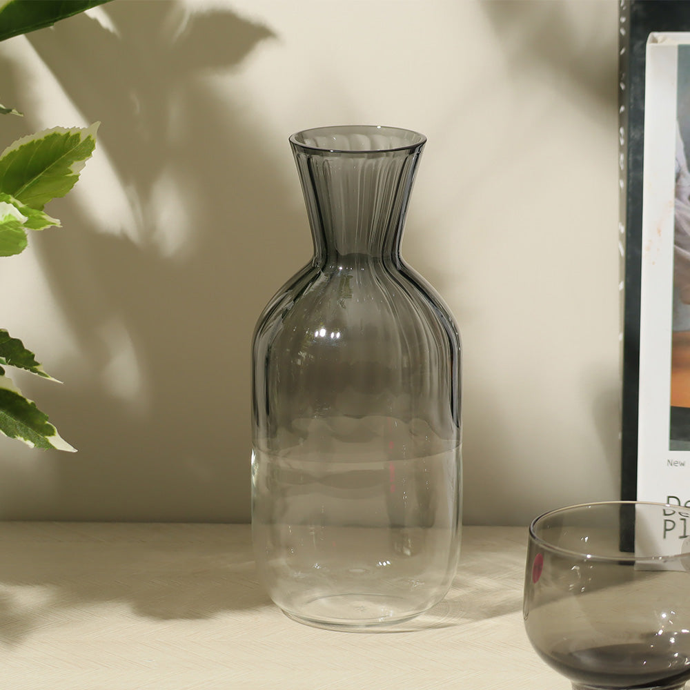 Ribbed Glass Carafe - Shaded Grey