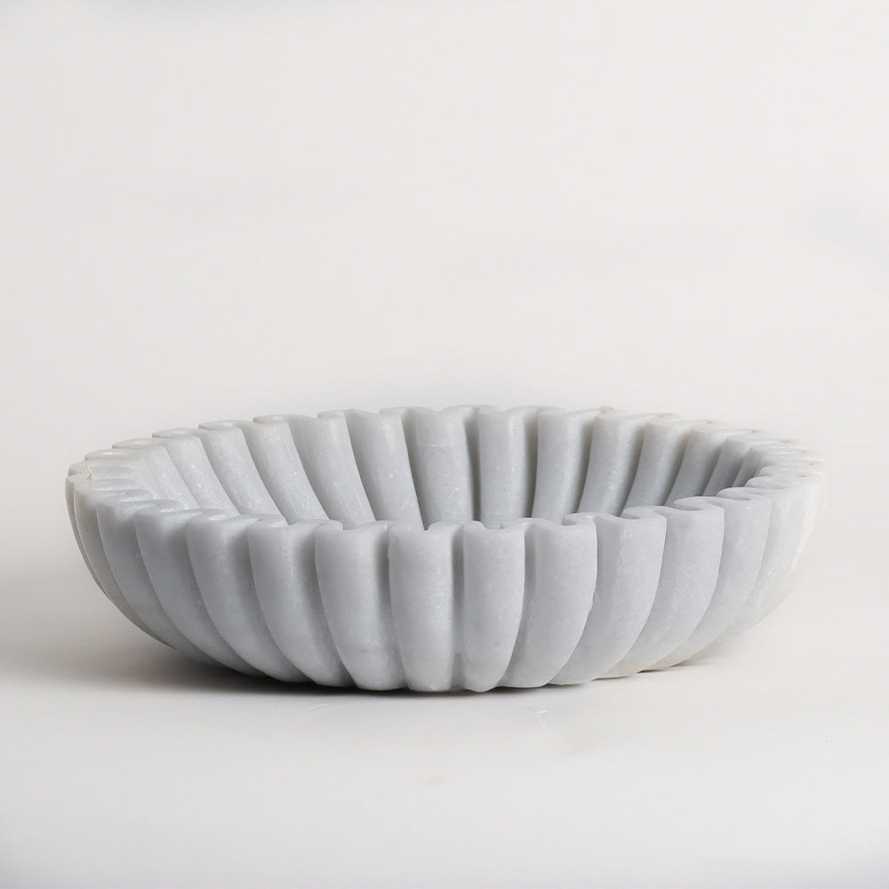 Ribbed Round Marble Urli Medium - White