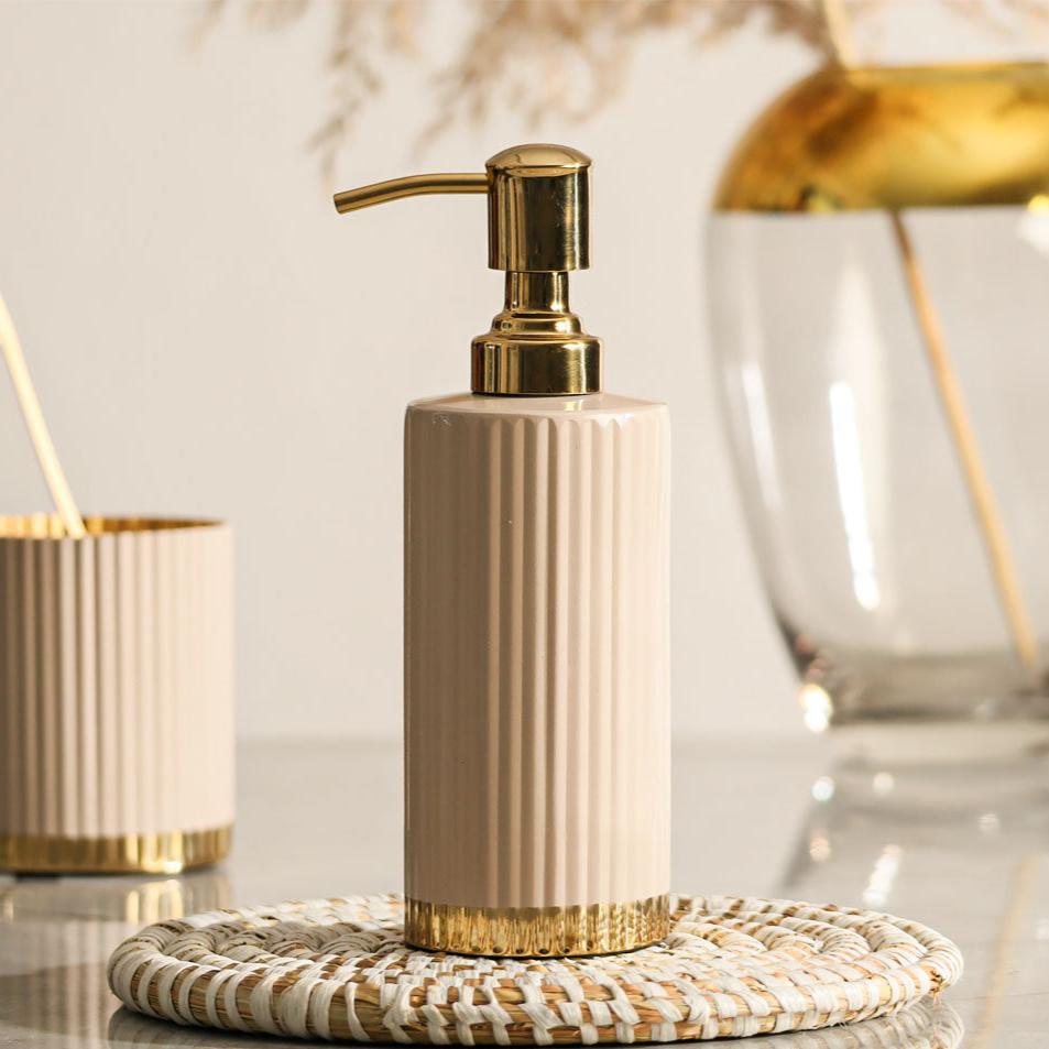 Ribbed Soap Dispenser - Taupe Gold