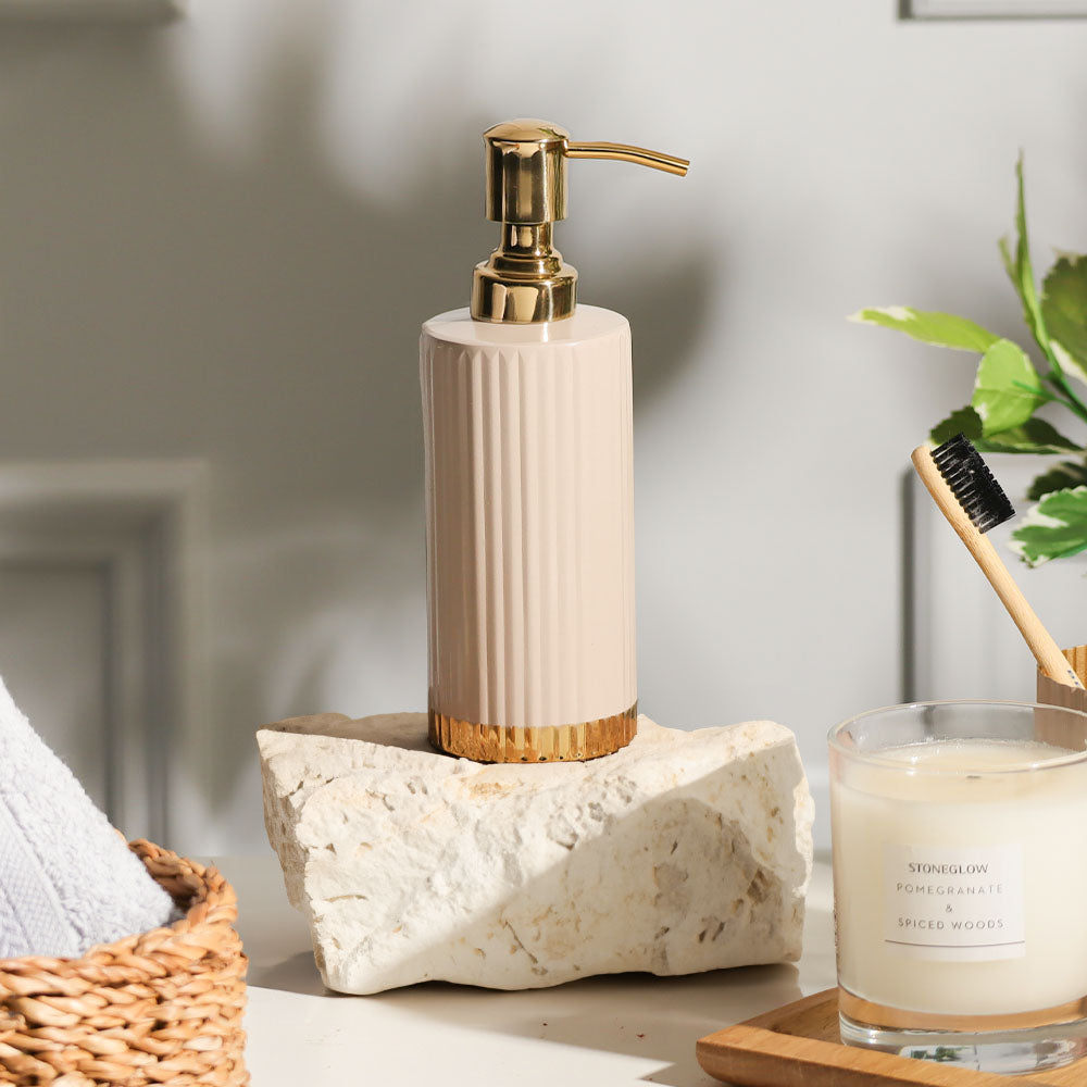 Ribbed Soap Dispenser - Taupe Gold