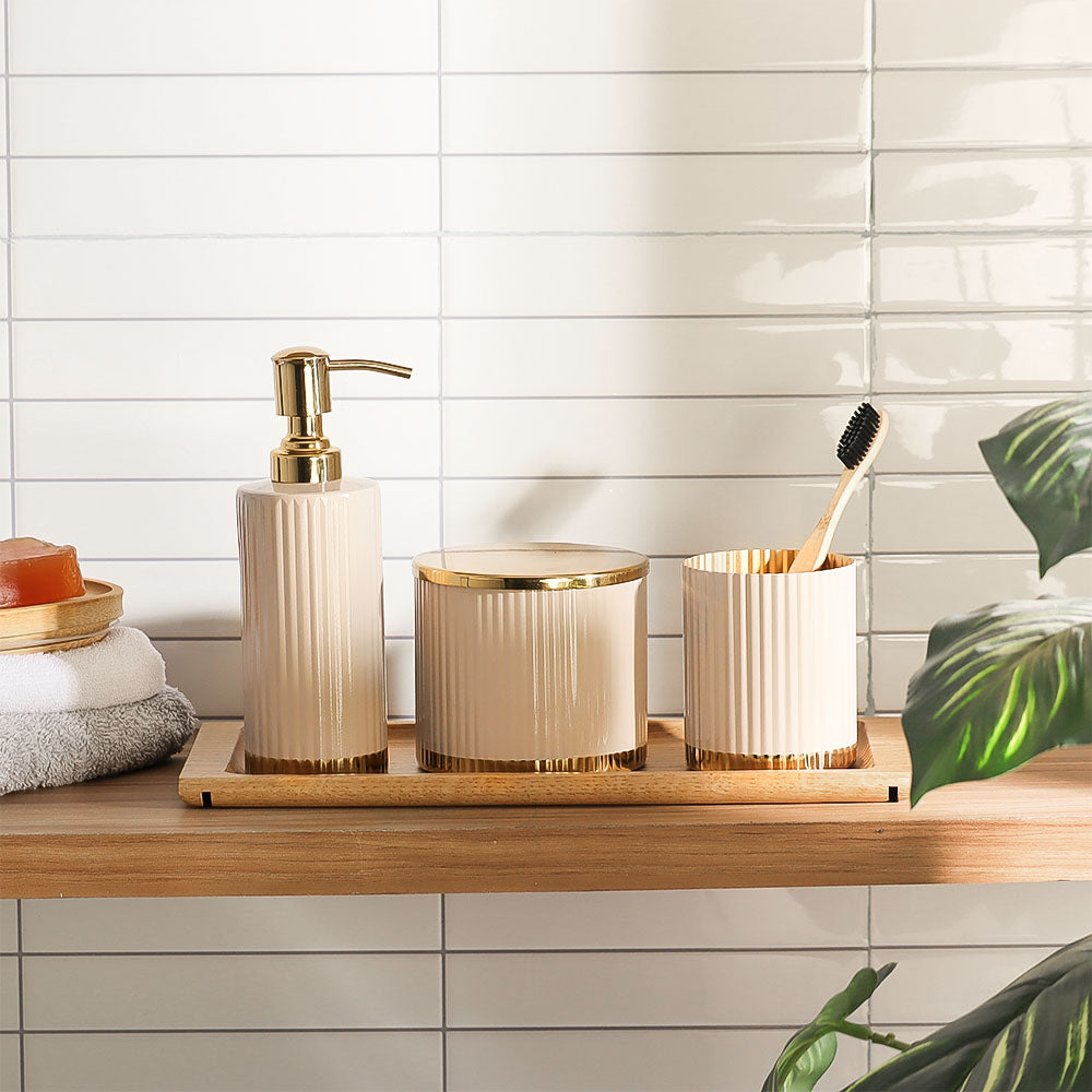 Ribbed Soap Dispenser - Taupe Gold