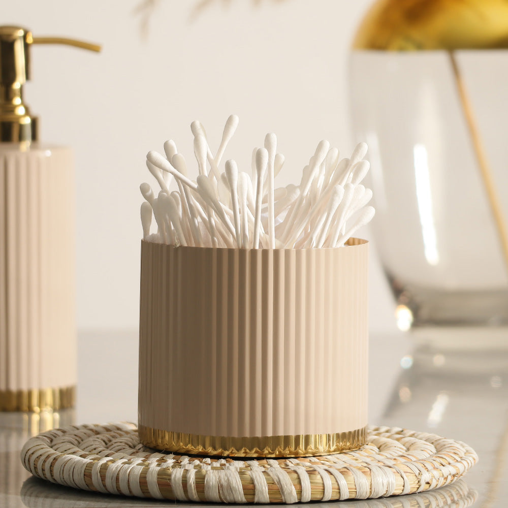 Ribbed Storage Jar With Lid - Taupe Gold