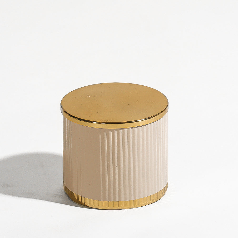 Ribbed Storage Jar With Lid - Taupe Gold