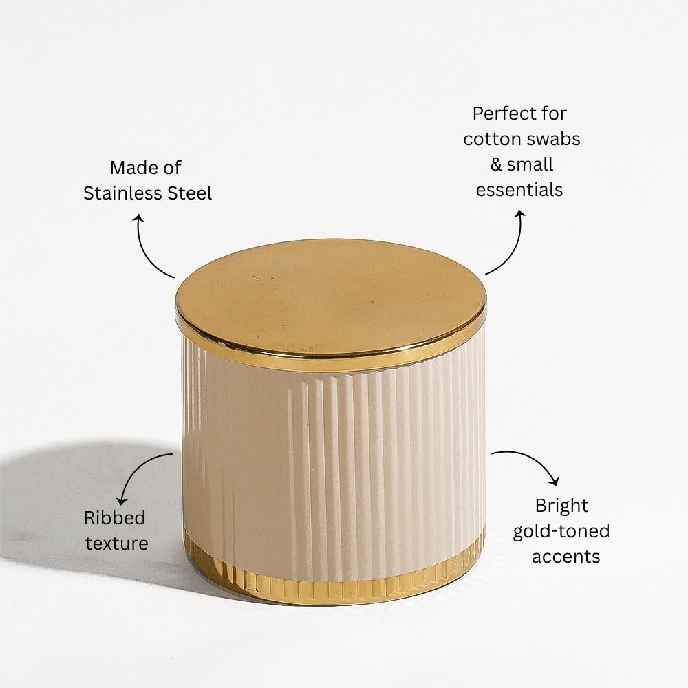 Ribbed Storage Jar With Lid - Taupe Gold