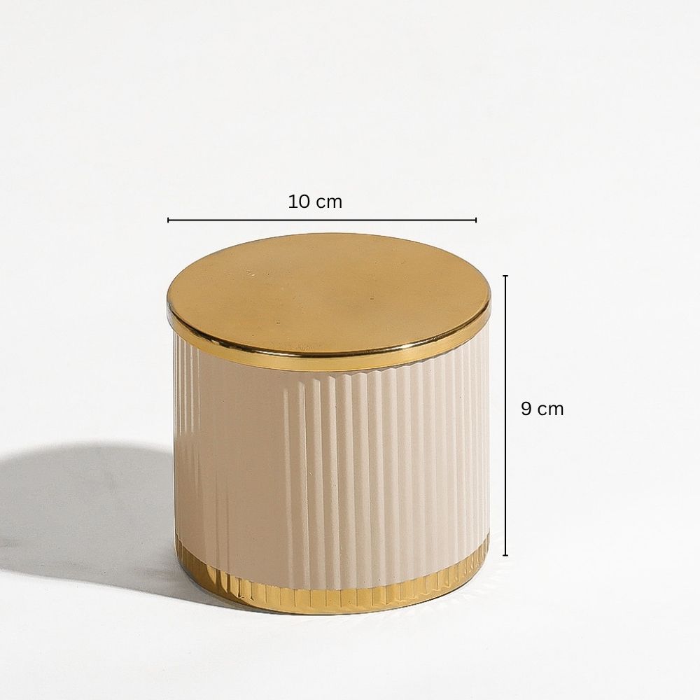 Ribbed Storage Jar With Lid - Taupe Gold