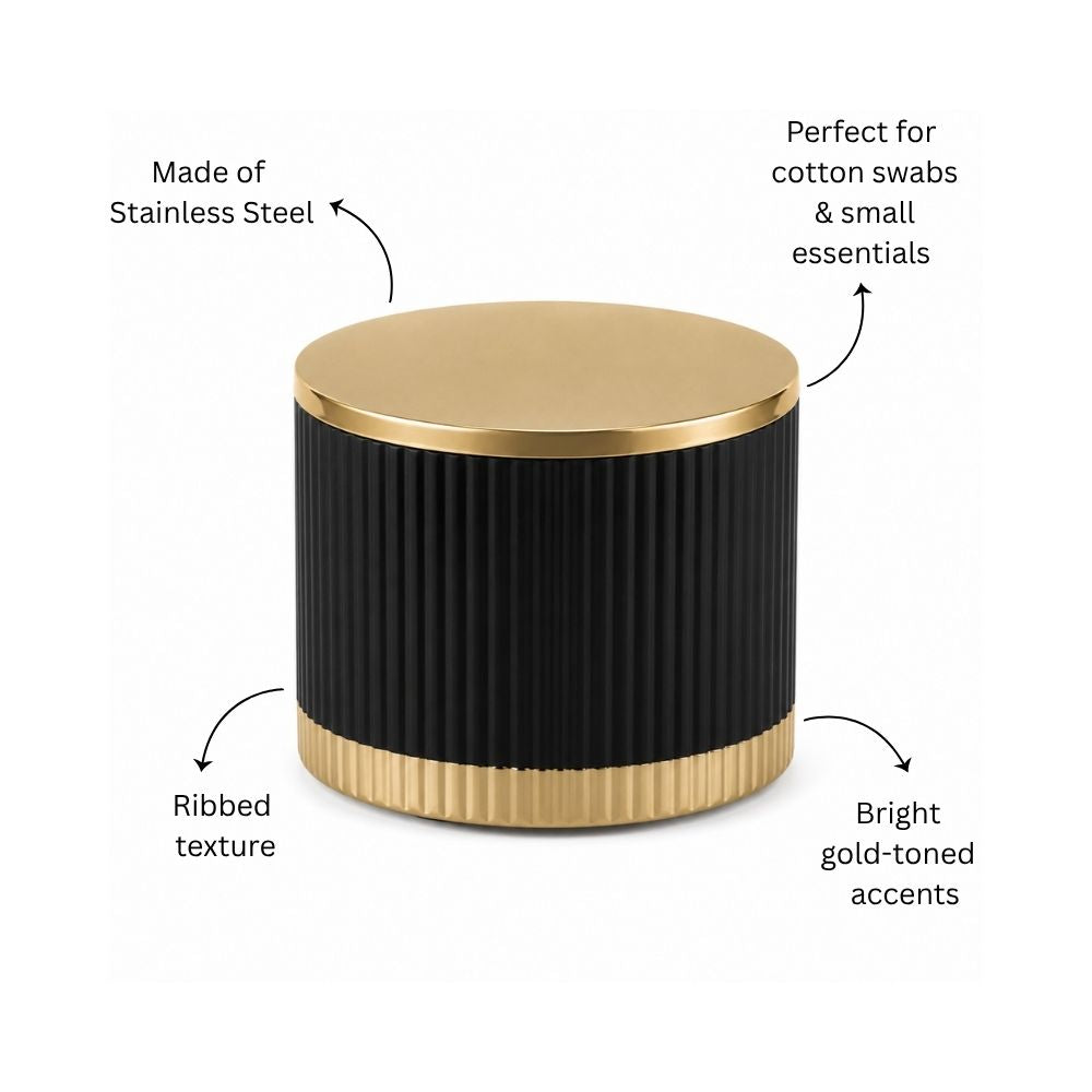 Ribbed Storage Jar with Lid - Black Gold