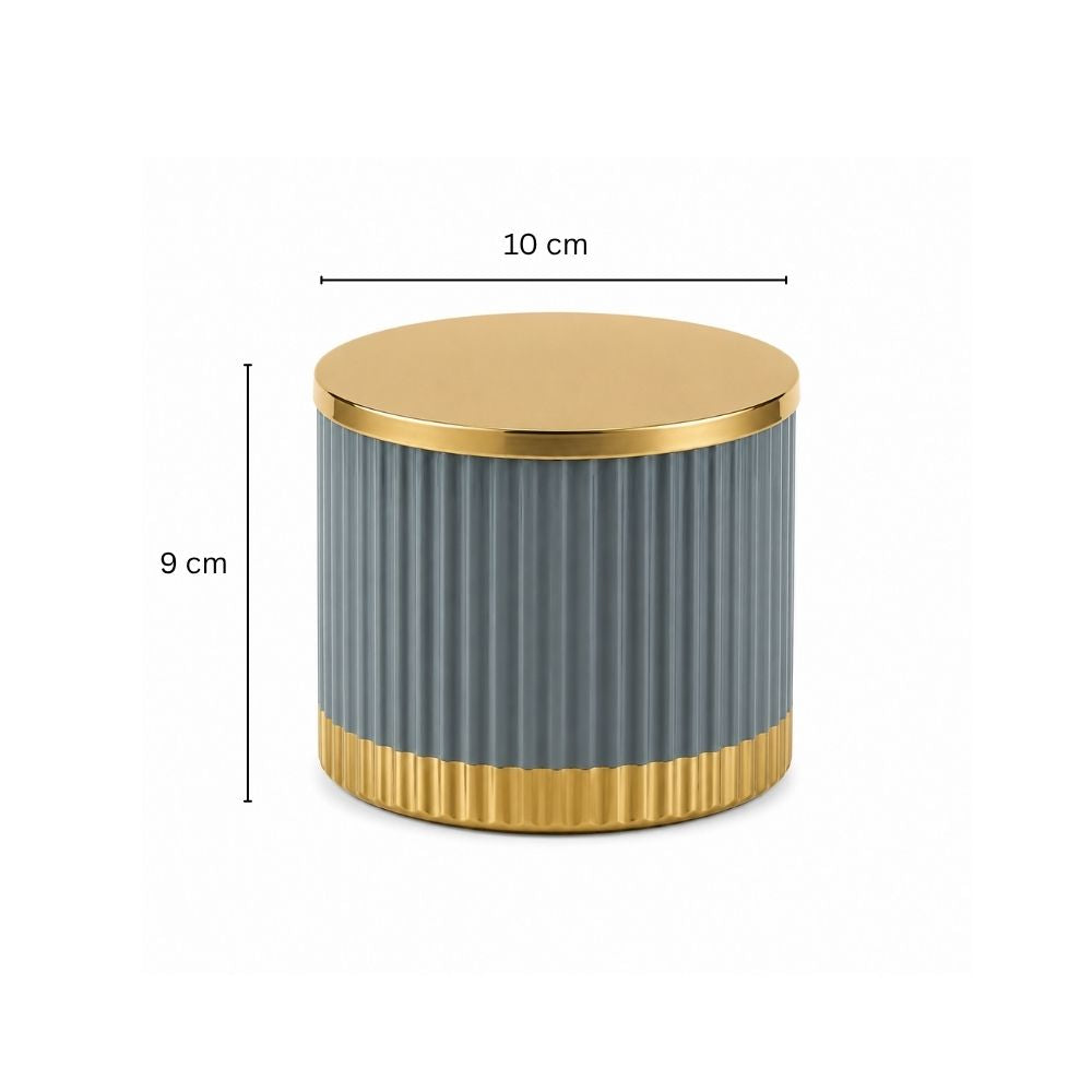 Ribbed Storage Jar with Lid - Grey Gold