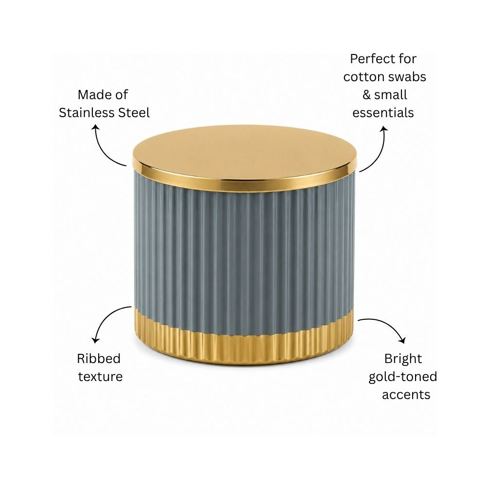 Ribbed Storage Jar with Lid - Grey Gold