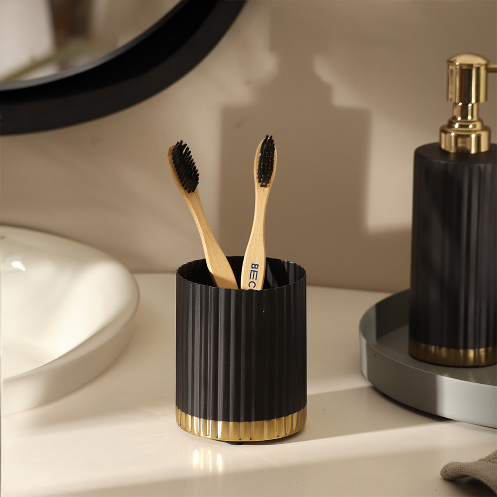 Ribbed Toothbrush Tumbler - Black Gold