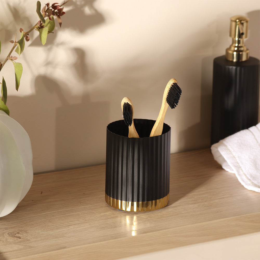 Ribbed Toothbrush Tumbler - Black Gold