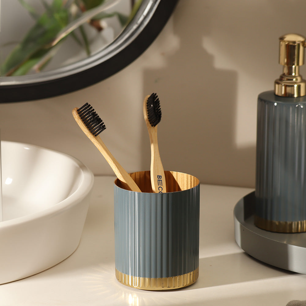 Ribbed Toothbrush Tumbler  - Grey Gold