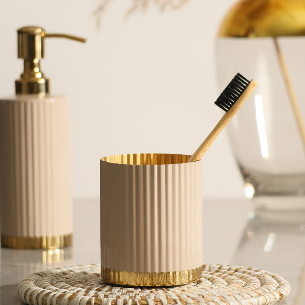 Ribbed Toothbrush Tumbler - Taupe Gold