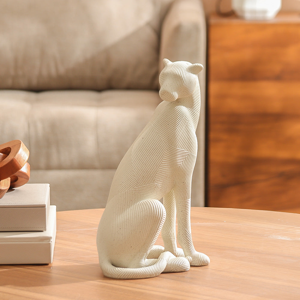 Ribbed Alert Cheetah Sculpture Large - Speckled Grey