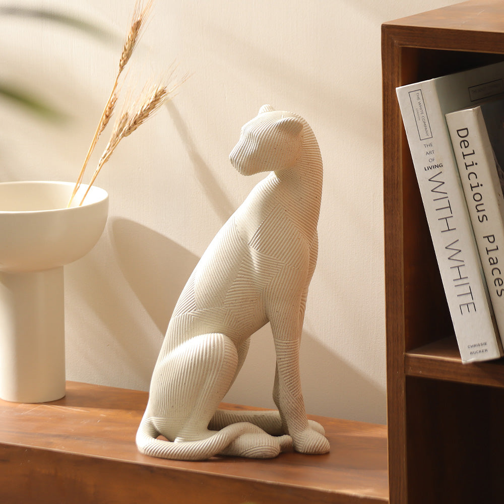 Ribbed Alert Cheetah Sculpture Large - Speckled Grey