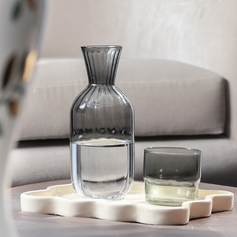 ESQ Living Ribbed Glass Carafe - Shaded Grey