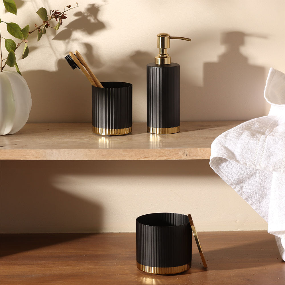 Ribbed Toothbrush Tumbler - Black Gold