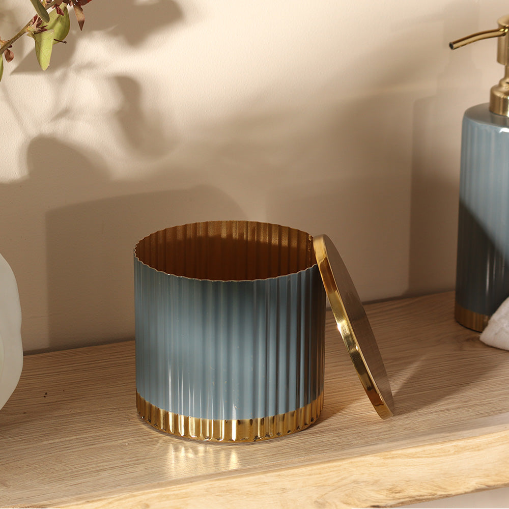 Ribbed Storage Jar with Lid - Grey Gold