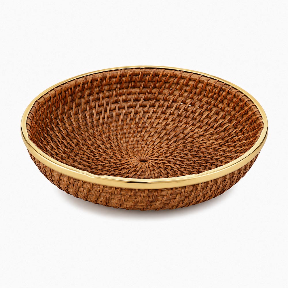 Rifah Rattan & Brass Fruit Basket Large - Brown Gold