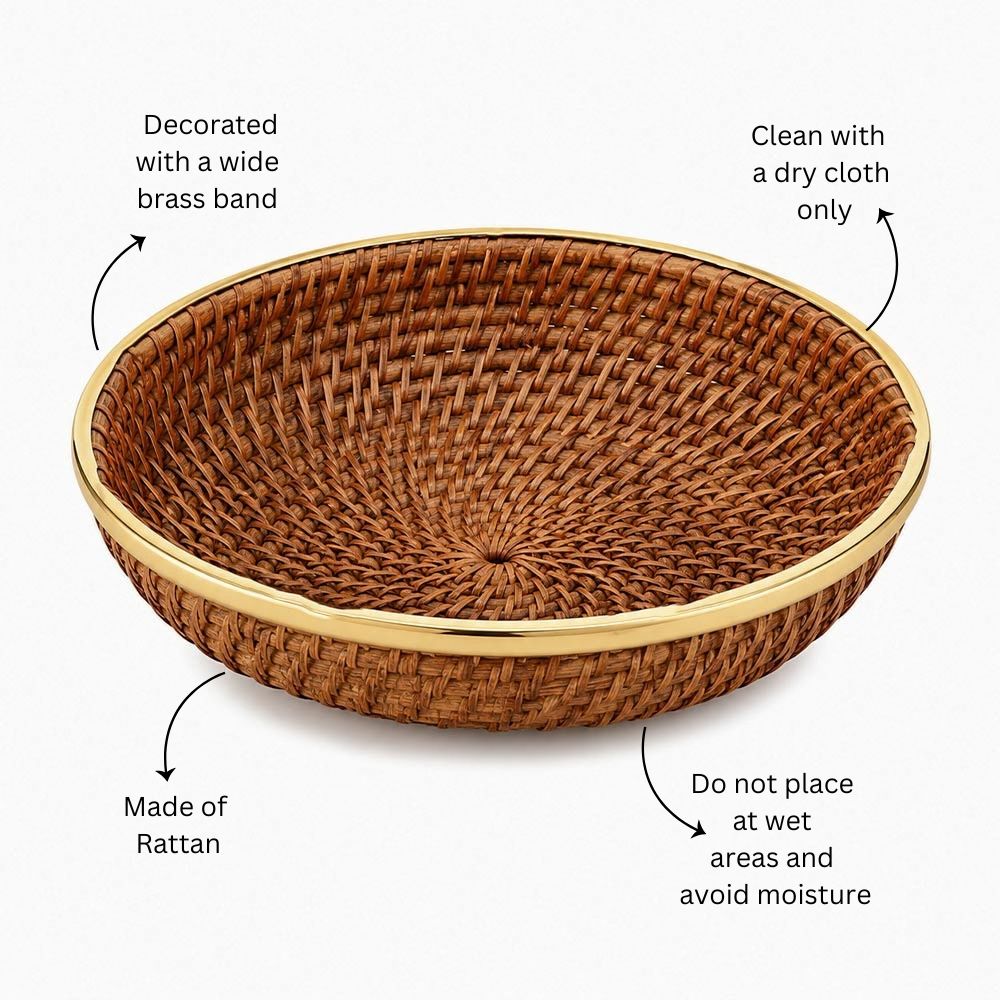 Rifah Rattan & Brass Fruit Basket Large - Brown Gold