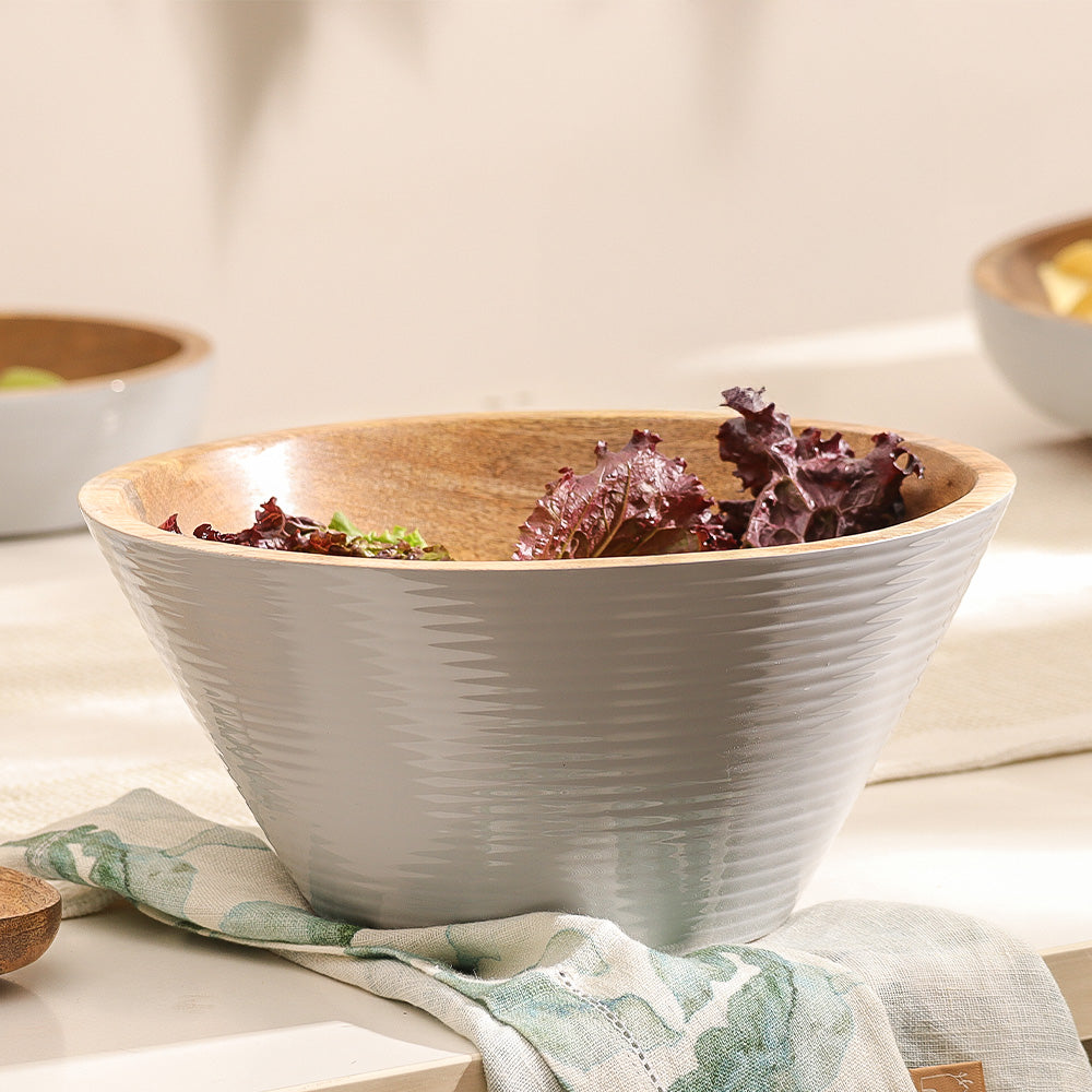 Riko Mango Wood Tapered Ribbed Bowl Large - Periwinkle